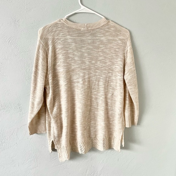 Maurice’s Cut Out Open Neck Keyhole Sweater Beige Cream high Crew neck Shirt - Picture 6 of 9